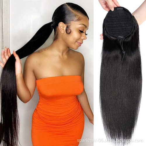 100% human hair ponytail kinky curly straight water wave Clip In Drawstring Ponytail Brazilian Pony Tail For African American